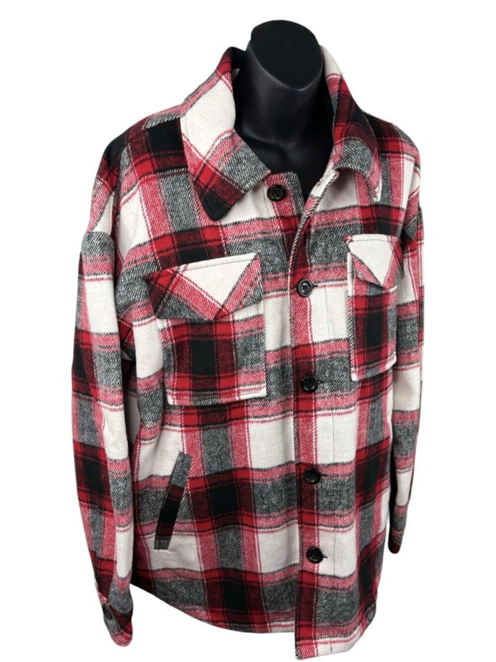 HAGGAR Men’s L Utility Shacket Jacket Red Buffalo Plaid Durable Construction